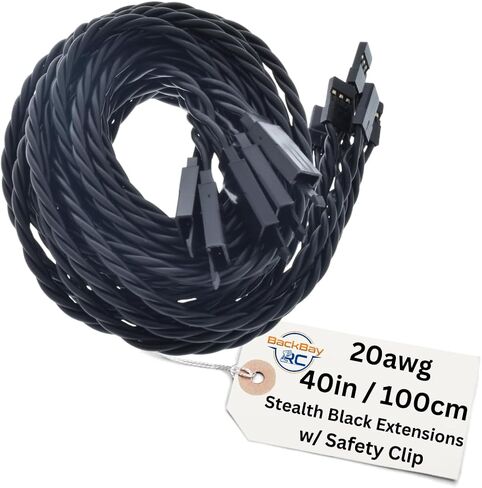 45 سم / 18IN 20AWG كابل امتداد الملتوي مع مقطع السلامة - جميع سلسلة أسود / خلسة - 100 خيوط للطائرات RC ، الطائرات بدون طيار ، شاحنات ، دراجات إلكترونية - 11 أطوال / 5 أسلاك لكل عبوة in Kuwait