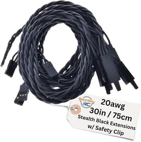 45 سم / 18IN 20AWG كابل امتداد الملتوي مع مقطع السلامة - جميع سلسلة أسود / خلسة - 100 خيوط للطائرات RC ، الطائرات بدون طيار ، شاحنات ، دراجات إلكترونية - 11 أطوال / 5 أسلاك لكل عبوة in Kuwait