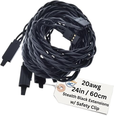 45 سم / 18IN 20AWG كابل امتداد الملتوي مع مقطع السلامة - جميع سلسلة أسود / خلسة - 100 خيوط للطائرات RC ، الطائرات بدون طيار ، شاحنات ، دراجات إلكترونية - 11 أطوال / 5 أسلاك لكل عبوة in Kuwait