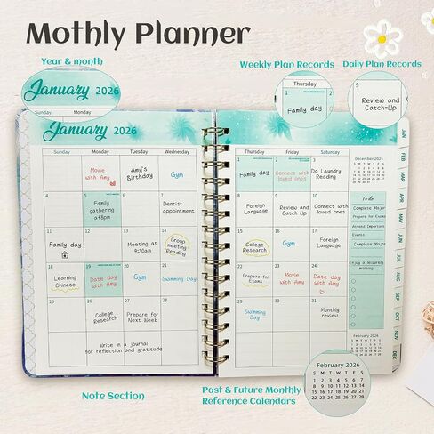 2026 Planner, Academic Monthly And Weekly Calender Planner, Jan. 2026 – Dec. 2026, A5 (6.3" X 8.5") Planner With Sturdy Cover, Twin-Wire Binding, Planners With Monthly Tabs For Teacher & Student (A) in Kuwait