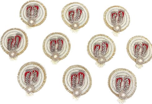 Kundan Lotus Lakshmi Mataji Charan Paduka Lakshmi Feet Diwali Navaratri Pooja Temple Decor Housewarming Gifts (Red White Kundan Pearl) in Saudi Arabia