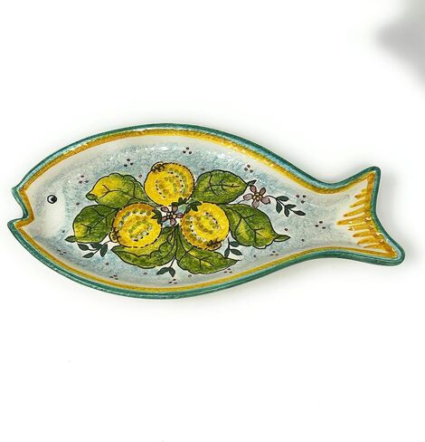 CERAMICHE D'ARTE PARRINI - Italian Ceramic Art Serving Tray Fish Plate Appetizer Pottery Hand Painted Decorated Lemons Made in ITALY Tuscan in Saudi Arabia