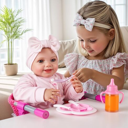 Babeside Baby Baby Doll Table مقعد للدمى 12-20 بوصة ، وملحقات كرسي دمية الأطفال ، وأثاث دمية الطفل ، والأثاث المناسب للدمى حديثي الولادة الأولاد والبنات in Saudi Arabia