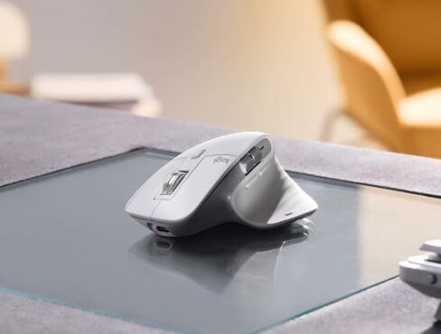 لوجيتك MX Master 3S لماوس بلوتوث لاسلكي، تمرير فائق السرعة، Ergo، 8K DPI، نقرات هادئة، تتبع على الزجاج، USB-C، Apple، iPad - رمادي فضائي (متجدد) in Kuwait