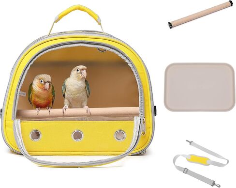 Bird Carrier,Bird Cage Parakeet Parrot Budgie Carrier Backpack for Small Birds, Travel Bird Cages with Perch, Transparent Ventilation Cockatiels, Lightweight Pet Carrier for Outdoor Use(Yellow) in Kuwait