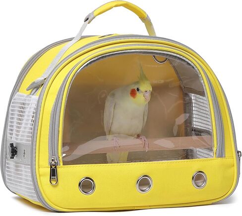 Bird Carrier,Bird Cage Parakeet Parrot Budgie Carrier Backpack for Small Birds, Travel Bird Cages with Perch, Transparent Ventilation Cockatiels, Lightweight Pet Carrier for Outdoor Use(Yellow) in Kuwait
