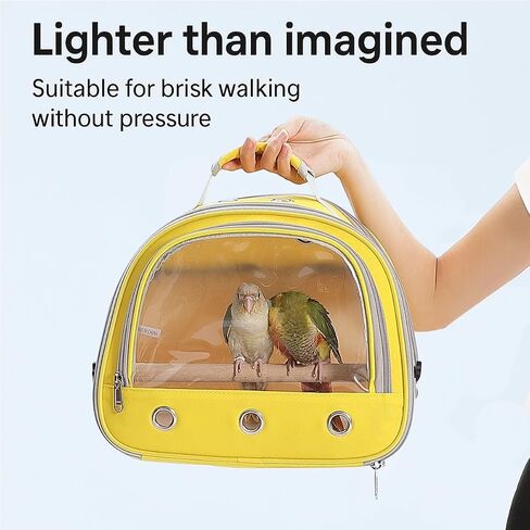 Bird Carrier,Bird Cage Parakeet Parrot Budgie Carrier Backpack for Small Birds, Travel Bird Cages with Perch, Transparent Ventilation Cockatiels, Lightweight Pet Carrier for Outdoor Use(Yellow) in Kuwait