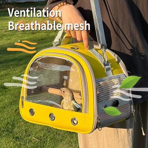 Bird Carrier,Bird Cage Parakeet Parrot Budgie Carrier Backpack for Small Birds, Travel Bird Cages with Perch, Transparent Ventilation Cockatiels, Lightweight Pet Carrier for Outdoor Use(Yellow) in Kuwait