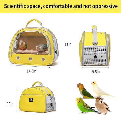 Bird Carrier,Bird Cage Parakeet Parrot Budgie Carrier Backpack for Small Birds, Travel Bird Cages with Perch, Transparent Ventilation Cockatiels, Lightweight Pet Carrier for Outdoor Use(Yellow) in Kuwait