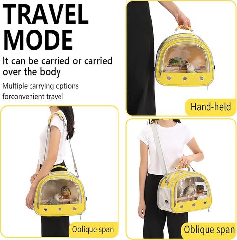 Bird Carrier,Bird Cage Parakeet Parrot Budgie Carrier Backpack for Small Birds, Travel Bird Cages with Perch, Transparent Ventilation Cockatiels, Lightweight Pet Carrier for Outdoor Use(Yellow) in Kuwait