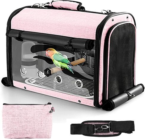 Sanmoncare Bird Carrier Bag Cockatiel Travel Cage مع حامل ، حاملة سفر خفيفة الوزن للطيور الصغيرة ، حقيبة سفر ببغاء محمولة ، حقيبة ظهر للحيوانات الأليفة الشفافة in Kuwait