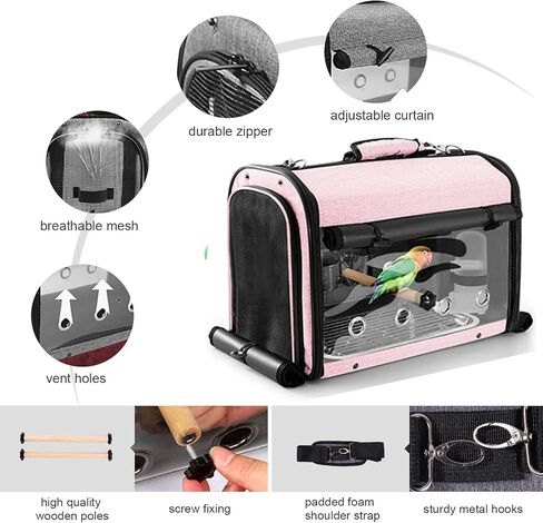 Sanmoncare Bird Carrier Bag Cockatiel Travel Cage مع حامل ، حاملة سفر خفيفة الوزن للطيور الصغيرة ، حقيبة سفر ببغاء محمولة ، حقيبة ظهر للحيوانات الأليفة الشفافة in Kuwait