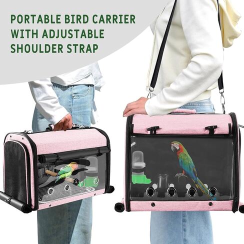 Sanmoncare Bird Carrier Bag Cockatiel Travel Cage مع حامل ، حاملة سفر خفيفة الوزن للطيور الصغيرة ، حقيبة سفر ببغاء محمولة ، حقيبة ظهر للحيوانات الأليفة الشفافة in Kuwait
