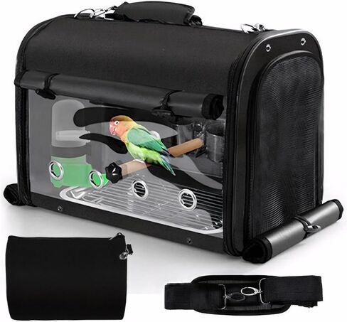 Sanmoncare Bird Carrier Bag Cockatiel Travel Cage مع حامل ، حاملة سفر خفيفة الوزن للطيور الصغيرة ، حقيبة سفر ببغاء محمولة ، حقيبة ظهر للحيوانات الأليفة الشفافة in Saudi Arabia