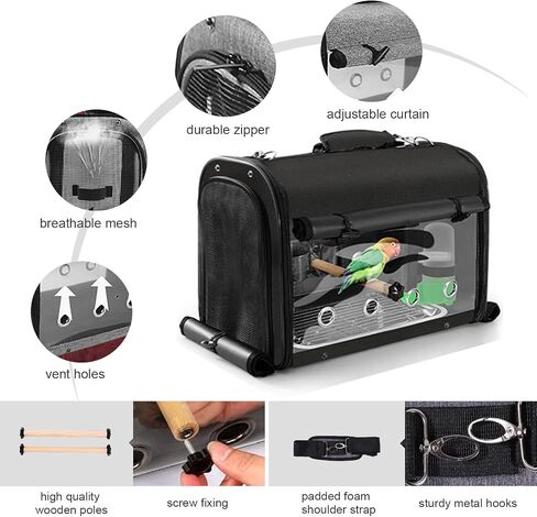 Sanmoncare Bird Carrier Bag Cockatiel Travel Cage مع حامل ، حاملة سفر خفيفة الوزن للطيور الصغيرة ، حقيبة سفر ببغاء محمولة ، حقيبة ظهر للحيوانات الأليفة الشفافة in Saudi Arabia