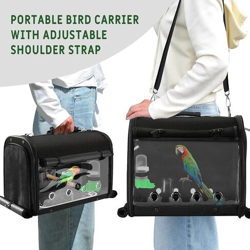 Sanmoncare Bird Carrier Bag Cockatiel Travel Cage مع حامل ، حاملة سفر خفيفة الوزن للطيور الصغيرة ، حقيبة سفر ببغاء محمولة ، حقيبة ظهر للحيوانات الأليفة الشفافة in Saudi Arabia