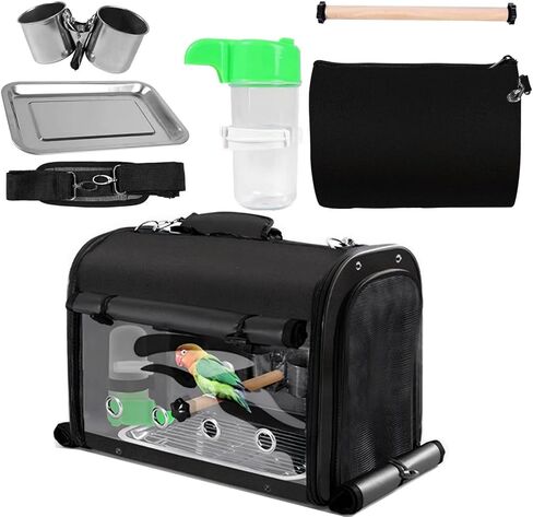 Sanmoncare Bird Carrier Bag Cockatiel Travel Cage مع حامل ، حاملة سفر خفيفة الوزن للطيور الصغيرة ، حقيبة سفر ببغاء محمولة ، حقيبة ظهر للحيوانات الأليفة الشفافة in Saudi Arabia