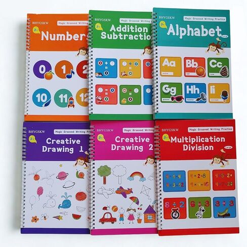 Magic Grooved Writing Practice Books for Kids with Earning Ink Bens Grips ، Forkbooks Handbriting Formbooks 6 PCS Books Practice Practice ، Tracing Tracing Books for Ristergarten Ages 3-8 in Saudi Arabia