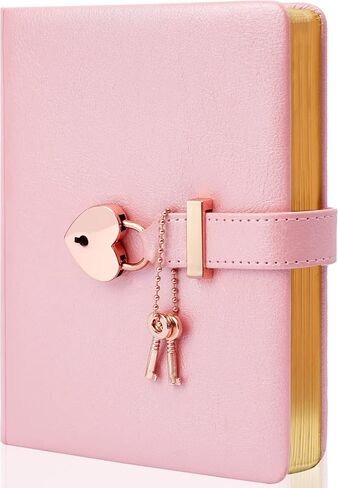CAGIE Diary with Lock for Girls Ages 8-12 Journal with Lock and Key 296 Gold Edged Pages Heart-Shaped Locked Journal for Women Teen Girls with Gift Box (A - Pearl Pink) in Saudi Arabia