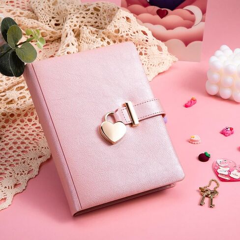 CAGIE Diary with Lock for Girls Ages 8-12 Journal with Lock and Key 296 Gold Edged Pages Heart-Shaped Locked Journal for Women Teen Girls with Gift Box (A - Pearl Pink) in Saudi Arabia