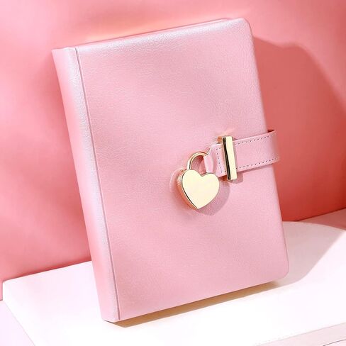 CAGIE Diary with Lock for Girls Ages 8-12 Journal with Lock and Key 296 Gold Edged Pages Heart-Shaped Locked Journal for Women Teen Girls with Gift Box (A - Pearl Pink) in Saudi Arabia