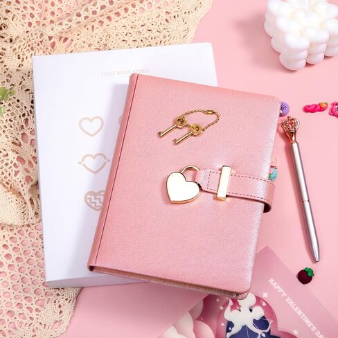 CAGIE Diary with Lock for Girls Ages 8-12 Journal with Lock and Key 296 Gold Edged Pages Heart-Shaped Locked Journal for Women Teen Girls with Gift Box (A - Pearl Pink) in Saudi Arabia