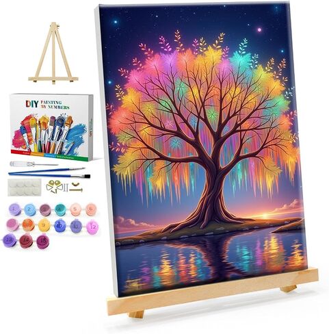 YOYA Framed Paint by Numbers Kit for Adults - Fall Forest Adult Paint by Number Kits on Canvas with Easel, DIY Autumn Landscape Paint by Number Framed Canvas for Home Wall Decor 8x12 Inch in Kuwait