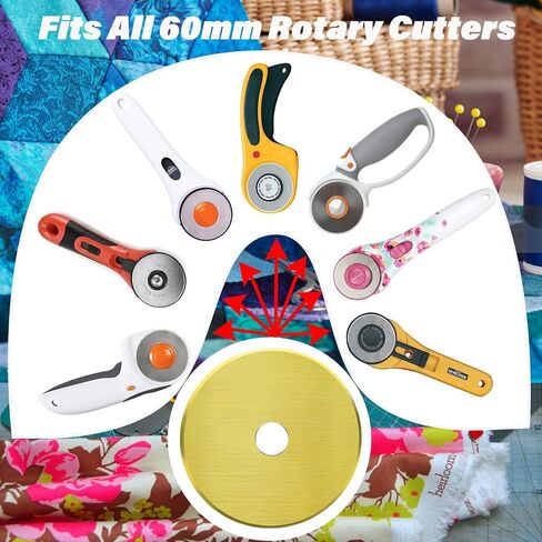 شفرات القاطع الدوار ، شفرات استبدال 60 مم 5 عبوات ، Fits Fiskars ، Olfa ، Martelli ، Dremel ، Truecut ، DAFA ، تعبئة شفرات قطع الأقمشة لفرقة خياطة الخياطة والحرفية SKS-7 ، (Titanium) (Titanium) in Kuwait