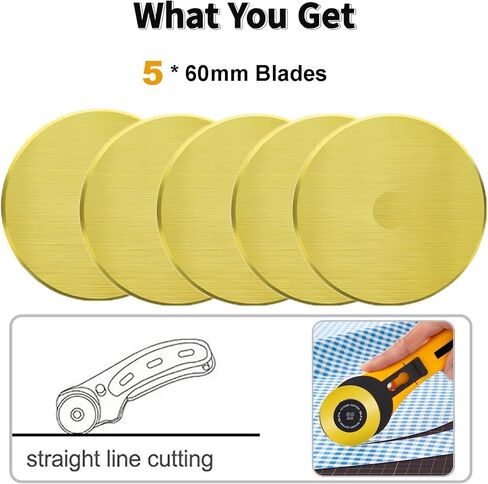 شفرات القاطع الدوار ، شفرات استبدال 60 مم 5 عبوات ، Fits Fiskars ، Olfa ، Martelli ، Dremel ، Truecut ، DAFA ، تعبئة شفرات قطع الأقمشة لفرقة خياطة الخياطة والحرفية SKS-7 ، (Titanium) (Titanium) in Kuwait