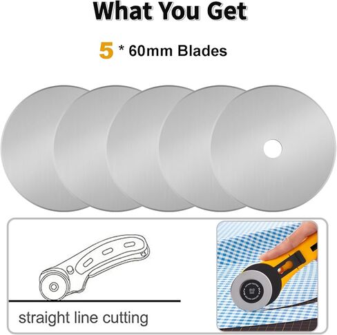 شفرات القاطع الدوار ، شفرات استبدال 60 مم 5 عبوات ، Fits Fiskars ، Olfa ، Martelli ، Dremel ، Truecut ، DAFA ، تعبئة شفرات قطع الأقمشة لفرقة خياطة الخياطة والحرفية SKS-7 ، (Titanium) (Titanium) in Kuwait