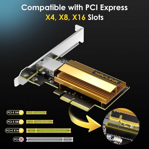 WAVLINK 5GB PCIe Network Card, PCIe to 5 Gigabit Ethernet Network Adapter for Windows 11/10/8.1/8/7, Win Server 2022/2019/2016, Linux in Kuwait