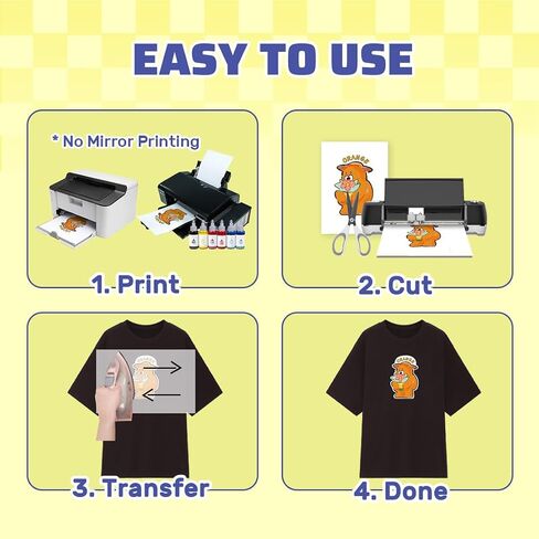TranSmile Heat Transfer Paper for Inkjet & Laserjet Printer (10 Sheets, 8.5 x 11") Printable Heat Transfer Vinyl for Dark Fabrics Iron on Transfers for T Shirts(D3-10) in Kuwait