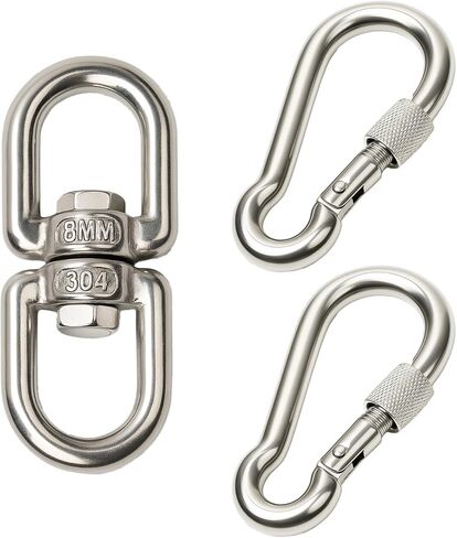 2+1 Hucked Duty 304 Hiplist Steel Debivel Hooks - M8 خطاف العين المزدوج مع خطافات المفاجئة لأرجوحة الأشجار والأرجوحة وشماعات النبات - مقاوم للصدأ وآمن in Kuwait