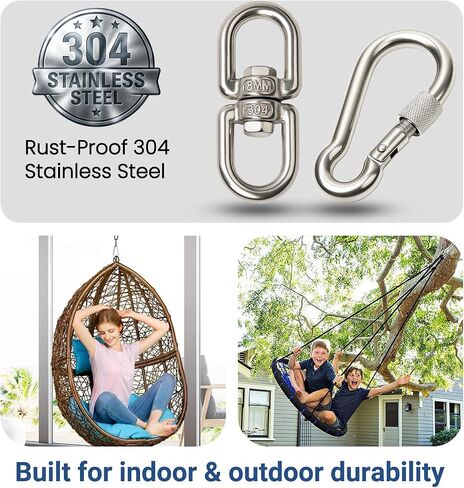 2+1 Hucked Duty 304 Hiplist Steel Debivel Hooks - M8 خطاف العين المزدوج مع خطافات المفاجئة لأرجوحة الأشجار والأرجوحة وشماعات النبات - مقاوم للصدأ وآمن in Kuwait