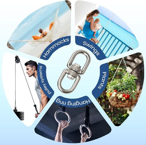2+1 Hucked Duty 304 Hiplist Steel Debivel Hooks - M8 خطاف العين المزدوج مع خطافات المفاجئة لأرجوحة الأشجار والأرجوحة وشماعات النبات - مقاوم للصدأ وآمن in Kuwait