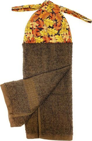 Fall Autumn Maple Harvest Orange Sage Brown Leaves with Gold Thanksgiving Reversible Towel with Ties On Stays Put Kitchen Bathroom Hanging Loop Hand Dish Towel in Saudi Arabia