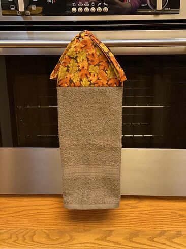 Fall Autumn Maple Harvest Orange Sage Brown Leaves with Gold Thanksgiving Reversible Towel with Ties On Stays Put Kitchen Bathroom Hanging Loop Hand Dish Towel in Saudi Arabia
