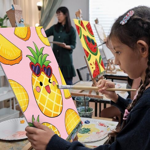 Louise Maelys Pre Drawn Canvas to Paint for Kids - 12 Packs Fruit Food Theme Pre-Stretched Canvas Panels (5x7 inch),Pre Printed Painting Canvas Kit for Beginners, Party Favor in Kuwait