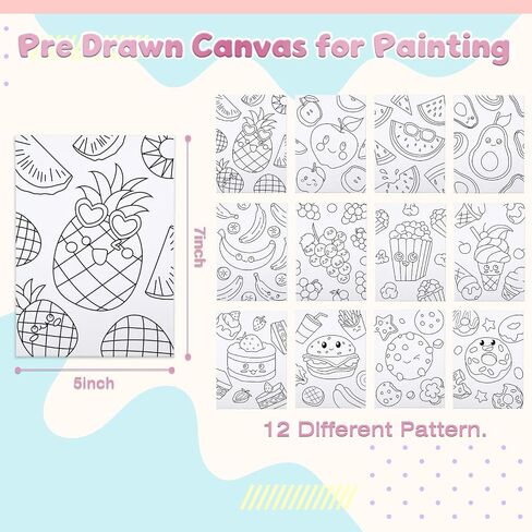 Louise Maelys Pre Drawn Canvas to Paint for Kids - 12 Packs Fruit Food Theme Pre-Stretched Canvas Panels (5x7 inch),Pre Printed Painting Canvas Kit for Beginners, Party Favor in Kuwait