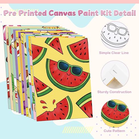 Louise Maelys Pre Drawn Canvas to Paint for Kids - 12 Packs Fruit Food Theme Pre-Stretched Canvas Panels (5x7 inch),Pre Printed Painting Canvas Kit for Beginners, Party Favor in Kuwait
