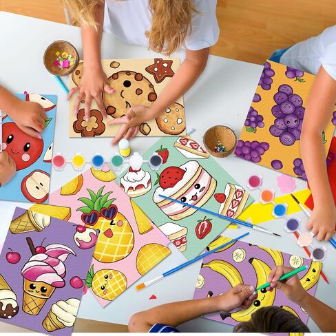 Louise Maelys Pre Drawn Canvas to Paint for Kids - 12 Packs Fruit Food Theme Pre-Stretched Canvas Panels (5x7 inch),Pre Printed Painting Canvas Kit for Beginners, Party Favor in Kuwait