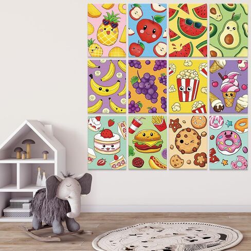 Louise Maelys Pre Drawn Canvas to Paint for Kids - 12 Packs Fruit Food Theme Pre-Stretched Canvas Panels (5x7 inch),Pre Printed Painting Canvas Kit for Beginners, Party Favor in Kuwait