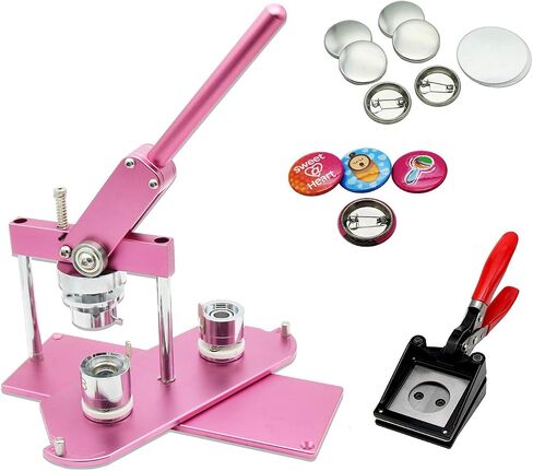 ChiButtons Pro 25mm (1") Metric Button Maker Machine B400 Kit | All-Metal Craft Press with 500 Sets Components, Handling Cutter & Moulds | Tiny Buttons, Mini Badges, Custom Pins (Pink) in Saudi Arabia