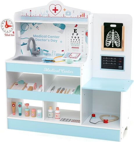 Kotek Kids Doctor PlaySet مع 24 جهاز كمبيوتر ملحقات ، محطة طبية خشبية مع مخطط العين ، ECG Monitor ، فيلم الأشعة السينية ، مركز مستشفى Prayend Play ، هدية تعليمية للبنين والبنات (الوردي) in Kuwait