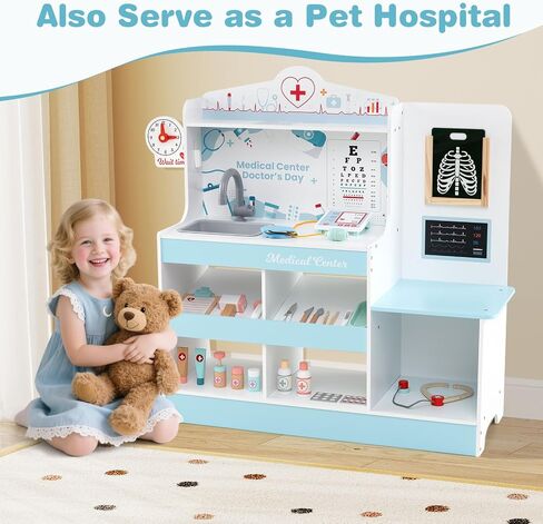 Kotek Kids Doctor PlaySet مع 24 جهاز كمبيوتر ملحقات ، محطة طبية خشبية مع مخطط العين ، ECG Monitor ، فيلم الأشعة السينية ، مركز مستشفى Prayend Play ، هدية تعليمية للبنين والبنات (الوردي) in Kuwait