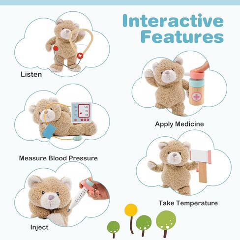 Kotek Kids Doctor PlaySet مع 24 جهاز كمبيوتر ملحقات ، محطة طبية خشبية مع مخطط العين ، ECG Monitor ، فيلم الأشعة السينية ، مركز مستشفى Prayend Play ، هدية تعليمية للبنين والبنات (الوردي) in Kuwait