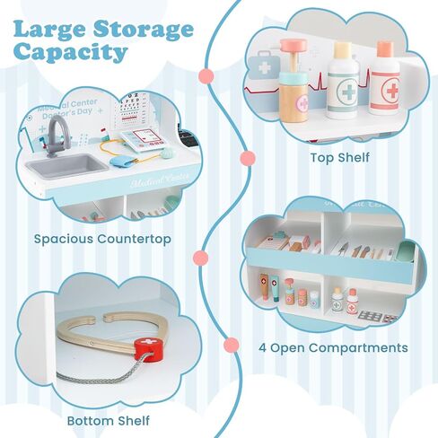 Kotek Kids Doctor PlaySet مع 24 جهاز كمبيوتر ملحقات ، محطة طبية خشبية مع مخطط العين ، ECG Monitor ، فيلم الأشعة السينية ، مركز مستشفى Prayend Play ، هدية تعليمية للبنين والبنات (الوردي) in Kuwait