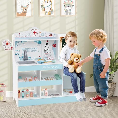 Kotek Kids Doctor PlaySet مع 24 جهاز كمبيوتر ملحقات ، محطة طبية خشبية مع مخطط العين ، ECG Monitor ، فيلم الأشعة السينية ، مركز مستشفى Prayend Play ، هدية تعليمية للبنين والبنات (الوردي) in Kuwait