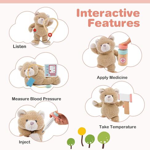 Kotek Kids Doctor PlaySet مع 24 جهاز كمبيوتر ملحقات ، محطة طبية خشبية مع مخطط العين ، ECG Monitor ، فيلم الأشعة السينية ، مركز مستشفى Prayend Play ، هدية تعليمية للبنين والبنات (الوردي) in Kuwait
