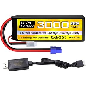 sea jump 3S Lipo Battery 11.1V 3000mAh 35C with EC3 Plug and USB Charging Cable Suitable for RC Car, Truck, Remote Control Boat, RC Quadcopter Aircraft, FPV Drone Battery in Saudi Arabia